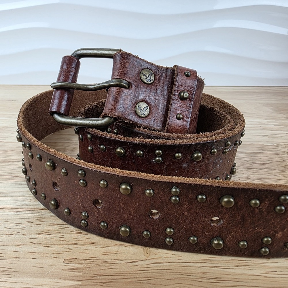 American Eagle Outfitters Studded Brown Leather Belt Mens Large Y2K
